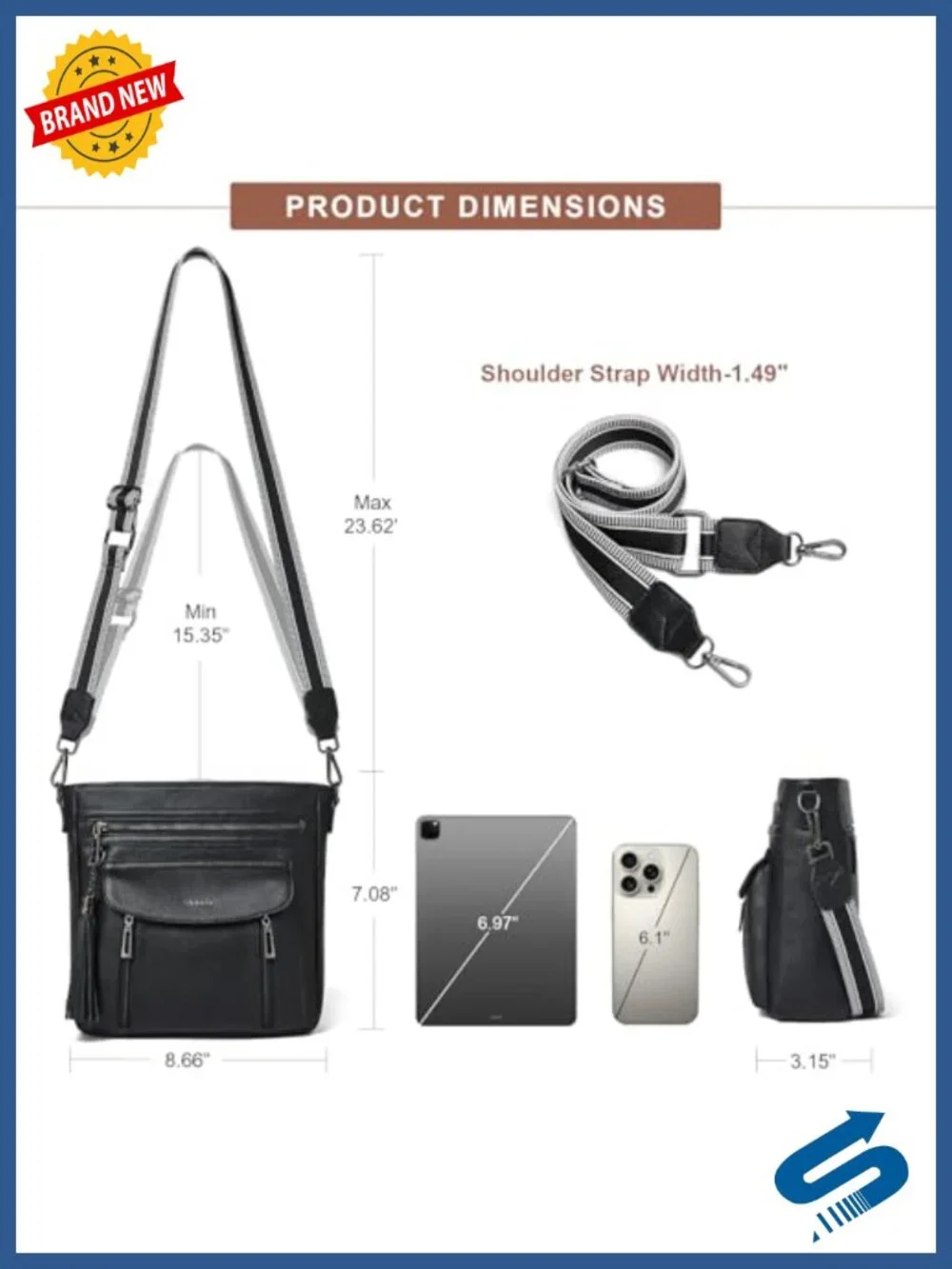 Vegan Leather Crossbody Bag with Multi-Pockets Adjustable Strap